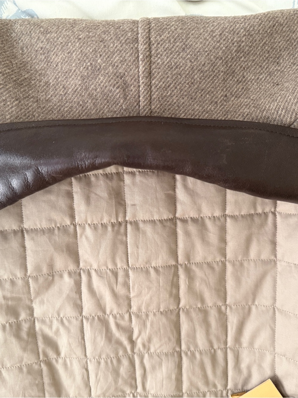 Sandro Tan Wool Jacket with Dark Brown Leather Collar - Picture 6 of 8